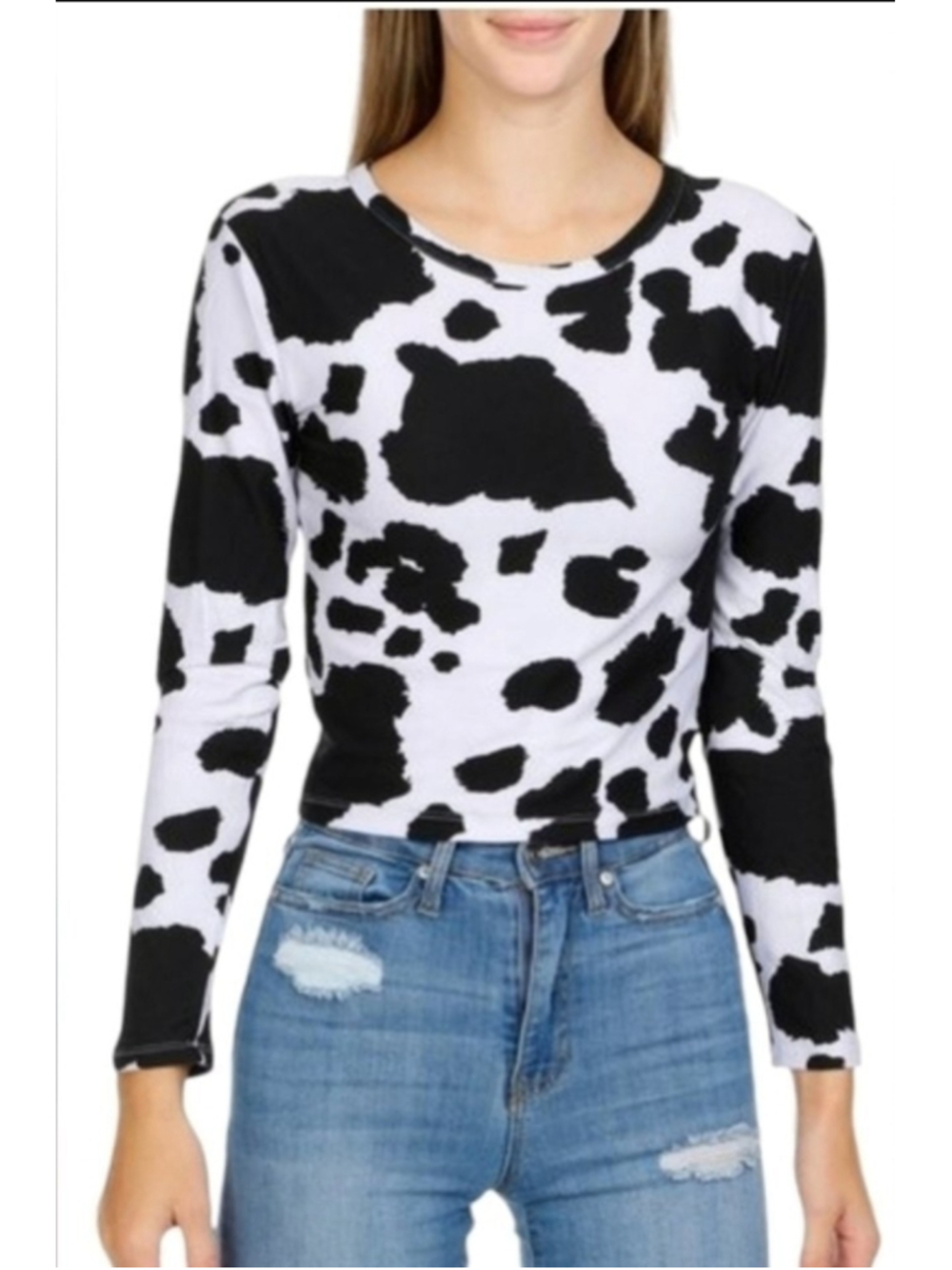 NWT Love Dazed Cow Print Lace Up Back Long Sleeve Top M Western Y2K Festival